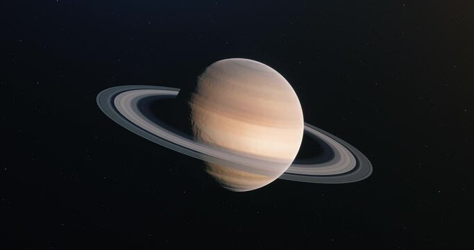 Saturn Rotate Background With Stars. Realistic Saturn Planet And Space Background.