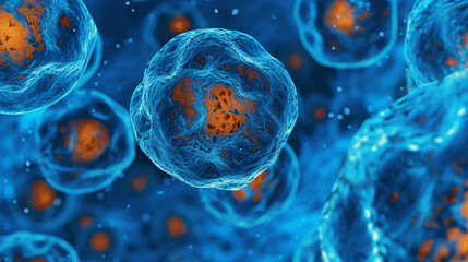 Microscopic View of Blue and Orange Cells Structure