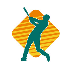 Silhouette of a male baseball batter player in action pose. Silhouette of a man athlete playing baseball sport as a batter.