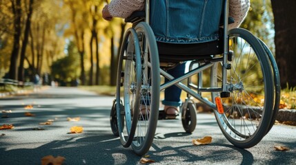 Obraz premium A senior citizen with mobility aids enjoying a nature walk in a park