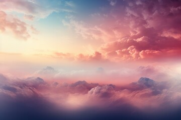 Obraz premium Beautiful pink sky clouds over mountain during sunset or sunrise. High Angle View. View on Mountains. Mountain Sky and Land Landscape.