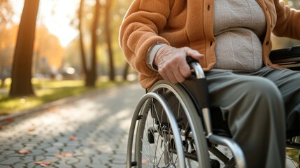 Obraz premium A senior citizen with mobility aids enjoying a nature walk in a park