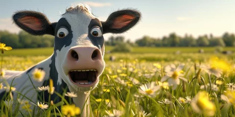 Gordijnen cartoon crazy cute cow smiling © loran4a
