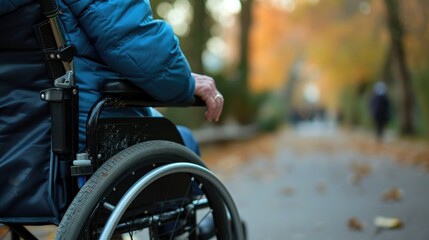 Obraz premium A senior citizen with mobility aids enjoying a nature walk in a park