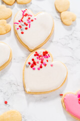 Heart-shaped sugar cookies with royal icing