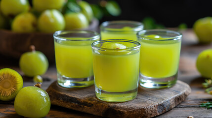 Fototapeta premium Refreshing Summer Drinks, Glasses of Gooseberry Juice