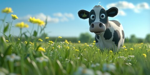 Obraz na płótnie Canvas cartoon crazy cute cow smiling