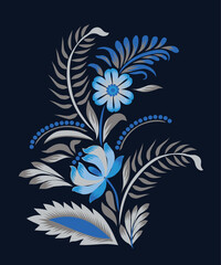 Petrikovka`s painting. Vector painting flower with leaves. Traditional Ukrainian painting.