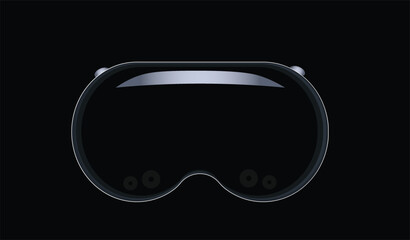 Virtual Reality glasses front view isolated on black background | Apple Vision Pro | VR glasses | Virtual reality helmet futuristic glass goggles illustration