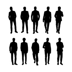 vector business man silhouetteSet of silhouettes of business people. Vector black silhouettes. Vector stencil isolated background.