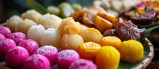 Popular Bengali sweets include multicoloured dry Rassgulla, Chamcham, and Kala jamun.