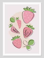 Berry flat minimal illustration composition.
Poster with strawberry in flat minimal design.Vector illustration of strawberry.