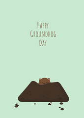 Happy Groundhog Day banner. Illustration with a cute marmot's head in a hole 