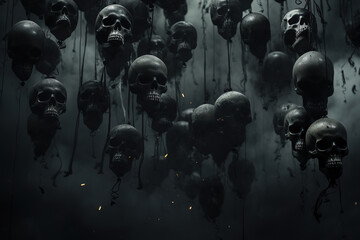 Horror. Black skull balls. Background. Generative AI