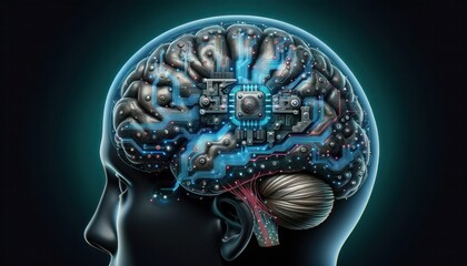 Obraz premium A futuristic brain implant, seamlessly integrated into the human brain