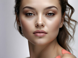 Fototapeta premium portrait of a beautiful girl with good skin on the background sunny weather, concept cosmetology
