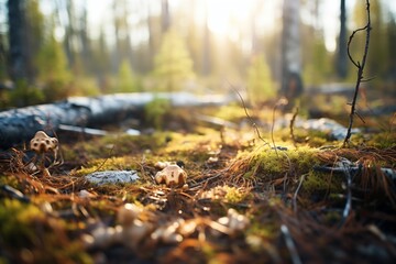 forest floor with specks of sunlight hitting the soil