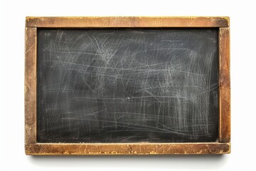 Rubbed out dirty chalkboard. Realistic black chalkboard with wooden frame isolated on white background. Empty school chalkboard for classroom or restaurant menu