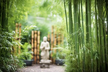 bamboo grove with a stone statue in the midst of greenery
