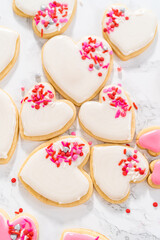 Fototapeta na wymiar Heart-shaped sugar cookies with royal icing