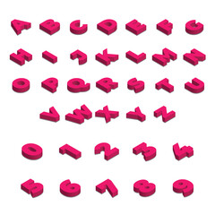 Set of Red Isometric Letters and Numbers