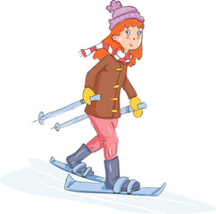 Orange-Haired Girl Enjoying Snowboarding Adventure.