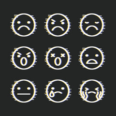 Set of Neon Emojis Isolated on Dark Background