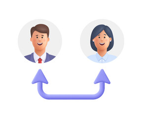 Employee staff turnover, job rotation. Change and switch user. Human resources concept. 3d vector icon. Cartoon minimal style.