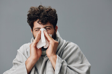 Ill man disease allergy virus sick sneezing infection cold health symptom flu