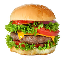 Cheese Chicken Beef Burger on transparent background Premium Png on transparent background.