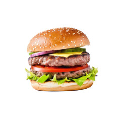 Cheese Chicken Beef Burger on transparent background Premium Png on transparent background.