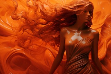 artistic composition of a woman in orange color tones