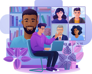 Man Video Conference Call Online Team Meeting