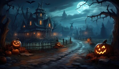 Midnight Whispers: A Haunting Halloween Scene Lit by Moonlight - Generative AI