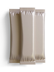 Blank foil package for design, long stick plastic pack for sugar, instant drink in 3d rendering illustration