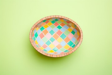 Fototapeta na wymiar mosaic patterned ceramic bowl on pastel background