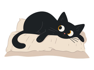 Black Cat Scratching Bed - Capturing the Quirky Charm of Cats. Flat Vector Illustration 