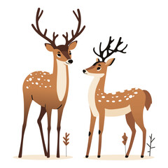 Deer Male and Female - Showcasing Wildlife Elegance and Togetherness. Flat Vector Illustration 