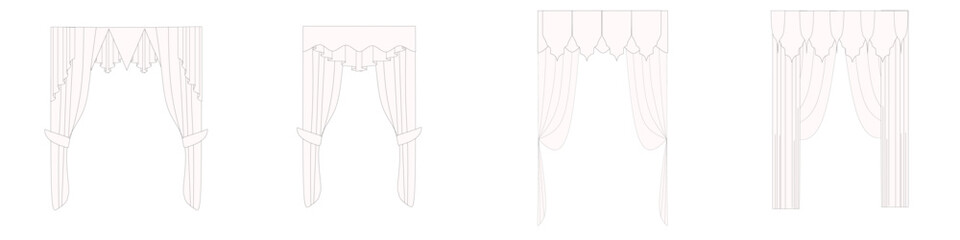 technical sketch of curtains drawn in vector. Window design drawing. Textile interior decoration.