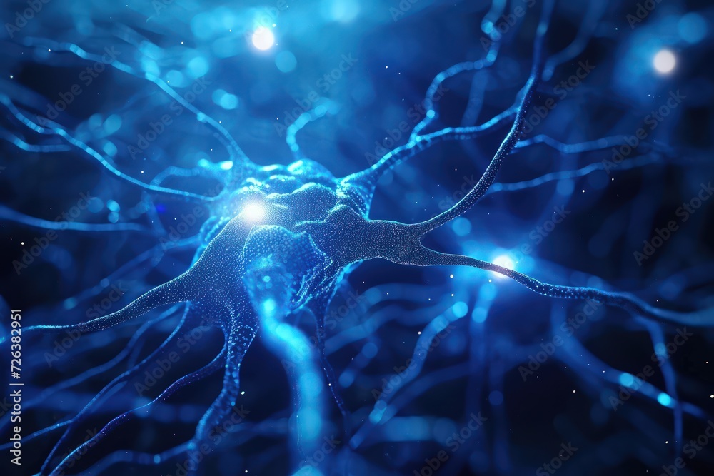 Fototapete digital image of a neuron network with glowing synapses, brain activity and neural connections