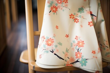 kimono fabric with cherry blossom pattern on a chair