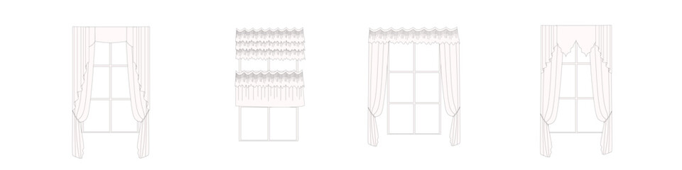 technical sketch of curtains drawn in vector. Window design drawing. Textile interior decoration.