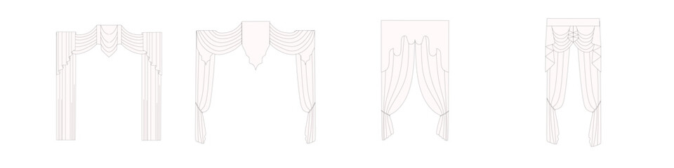 technical sketch of curtains drawn in vector. Window design drawing. Textile interior decoration.