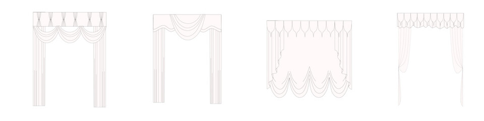 technical sketch of curtains drawn in vector. Window design drawing. Textile interior decoration.