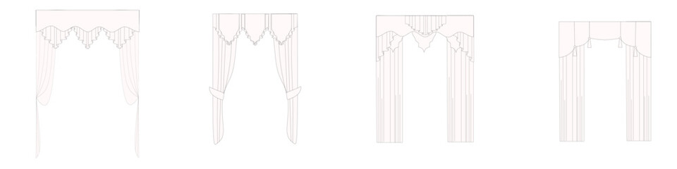 technical sketch of curtains drawn in vector. Window design drawing. Textile interior decoration.