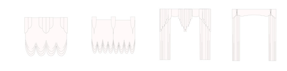 technical sketch of curtains drawn in vector. Window design drawing. Textile interior decoration.