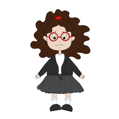 illustration of a girl in a leather jacket and black skirt with dark wavy hair