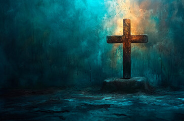 Solitary Cross in Moody Blue Light and Shadows