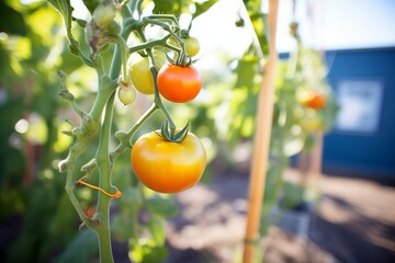 homegrown tomatoes ripening on the vine