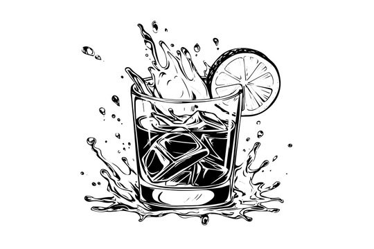 Alcoholic cocktail hand drawn pop art ink sketch. Engraved style vector illustration.